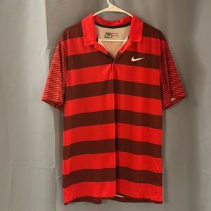 Men’s Nike Dri-Fit Red Striped Golf Polo - Size L